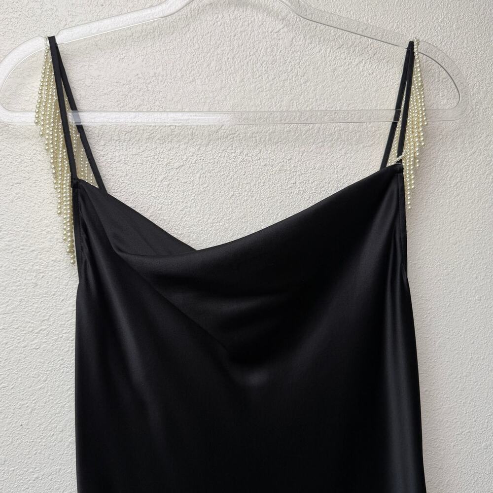 Fleur du Mal Black Silk Pearl Strap High Slit Midi Dress Size S - Picture 7 of 15